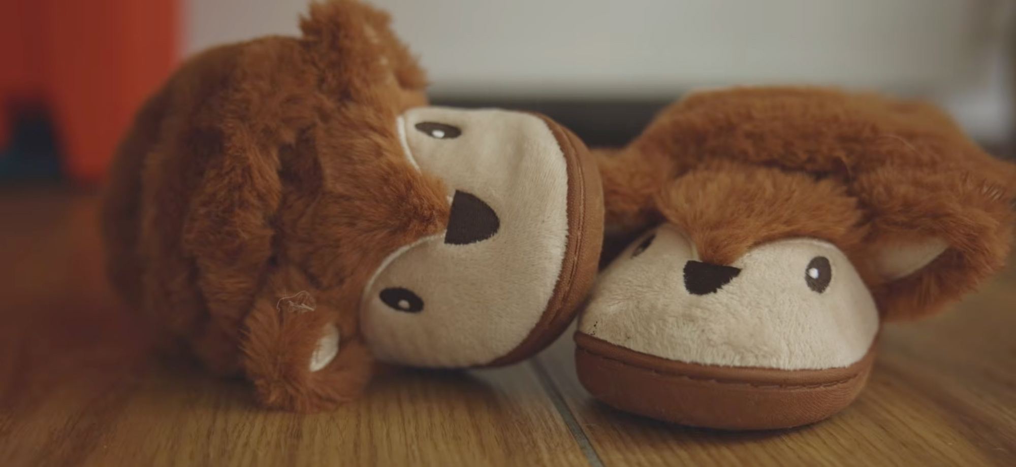 A pair of fluffy slippers